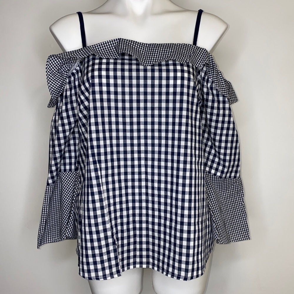 Skies are Blue Navy White Gingham Top